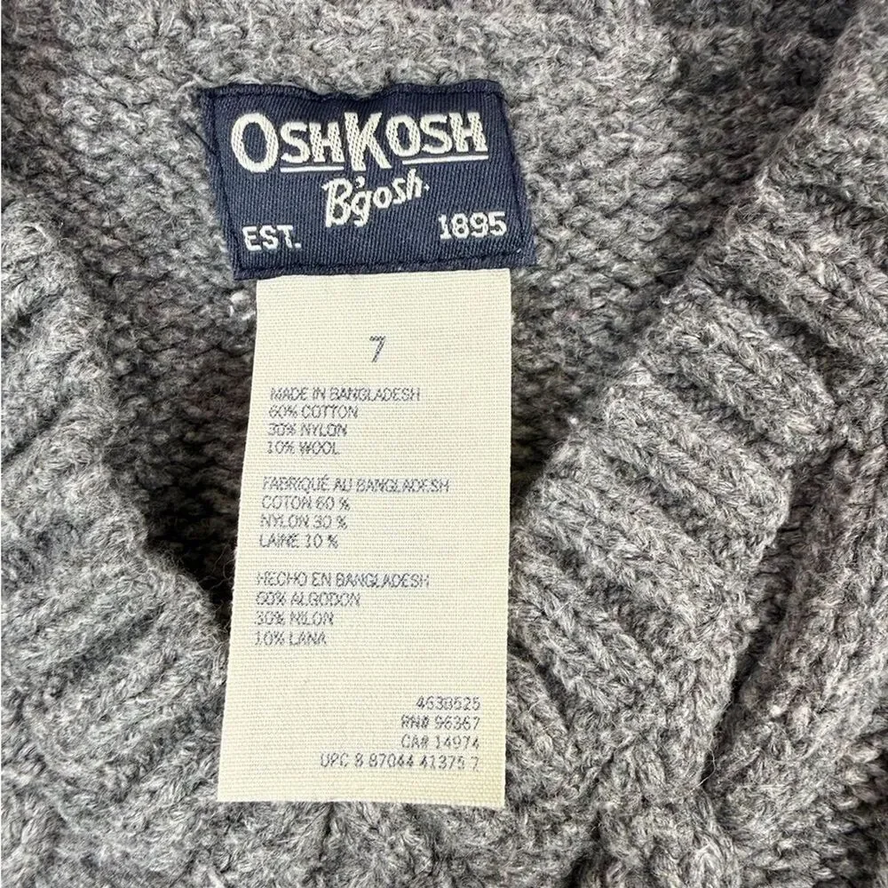 VINTAGE OSHKOSH B’GOSH Gray Cable Knit Sweater Vest Kids Size 7 Preppy Coastal
